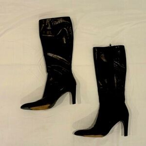 Via Spiga Black Leather Knee-High Heeled Boots